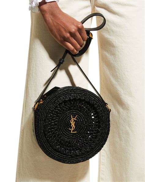 Saint Laurent Sac YSL Round Raffia Crossbody Bag.